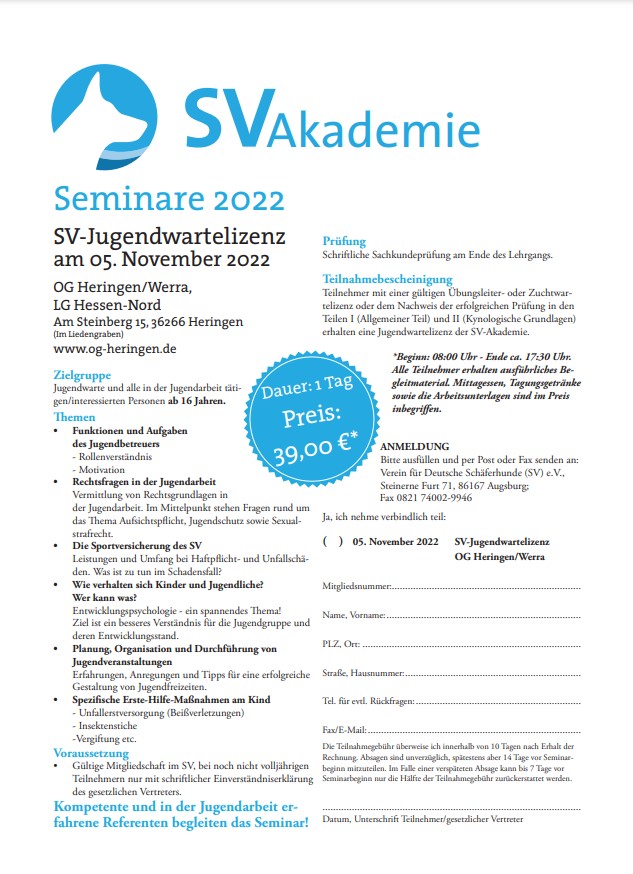 Anmeldung Jugendwarteseminar