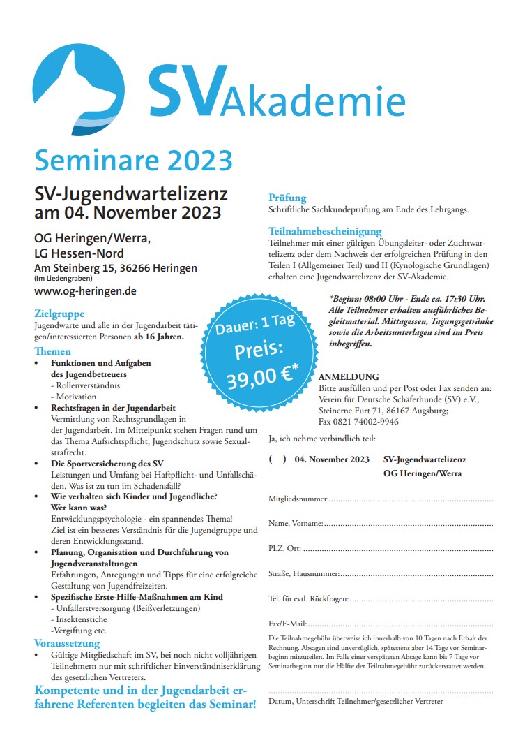 Anmeldung Jugendwarteseminar