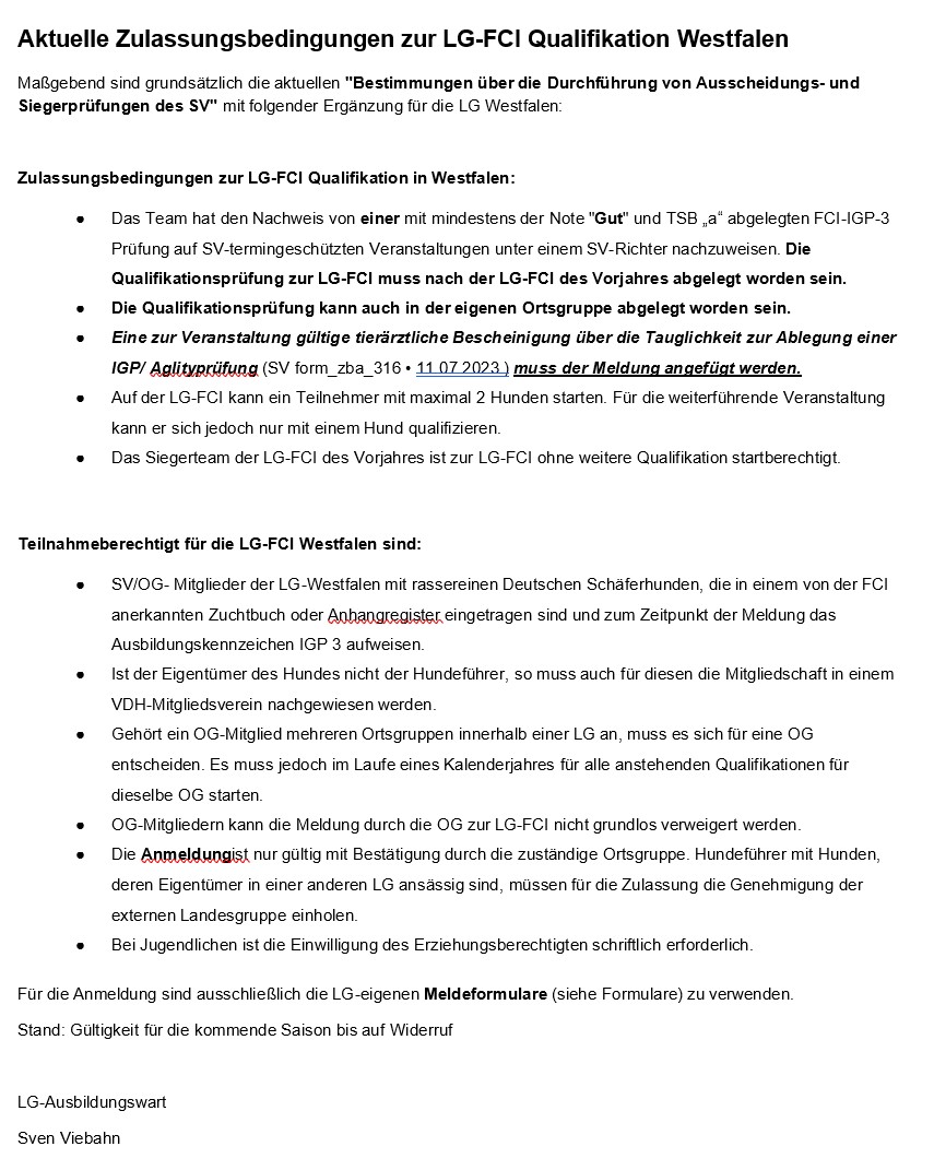 Zulassungsbedingungen 2025 für die LGA angepasst