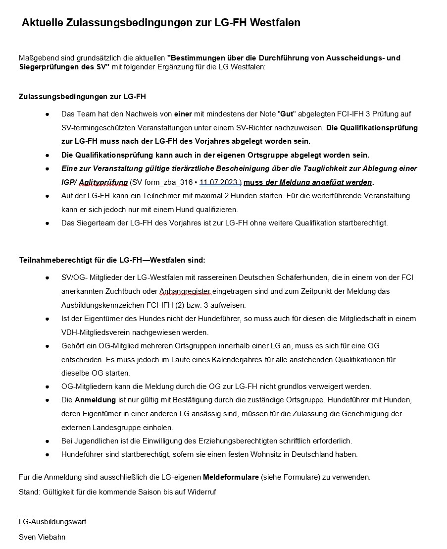 Zulassungsbedingungen 2025 für die LG FH angepasst